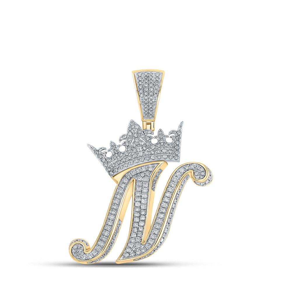 10K Yellow Or Rose Gold Mens Round Diamond Crown Letter Charm Pendant