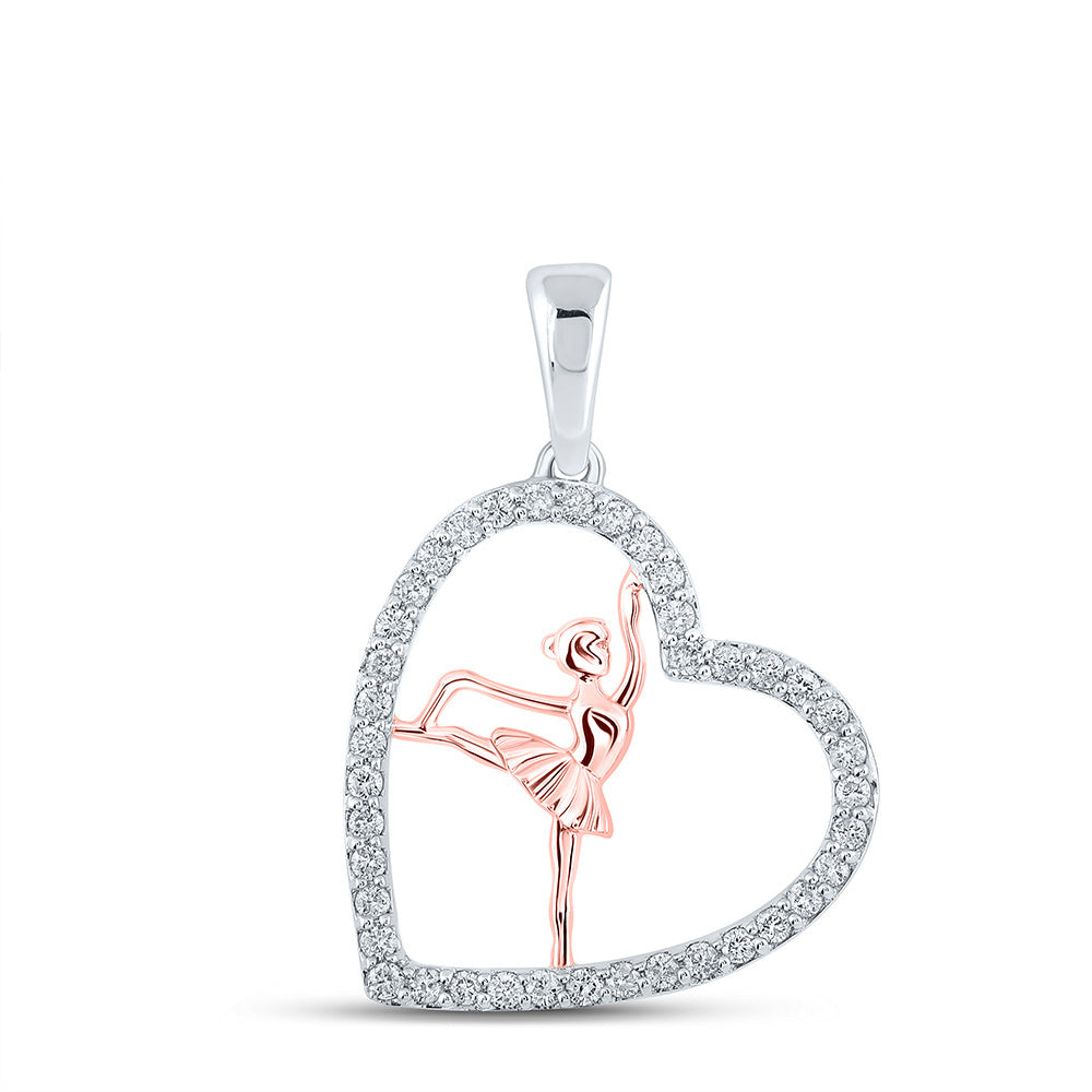 10K Rose Or Two-Tone Gold Womens Round Diamond Ballerina Heart Pendant