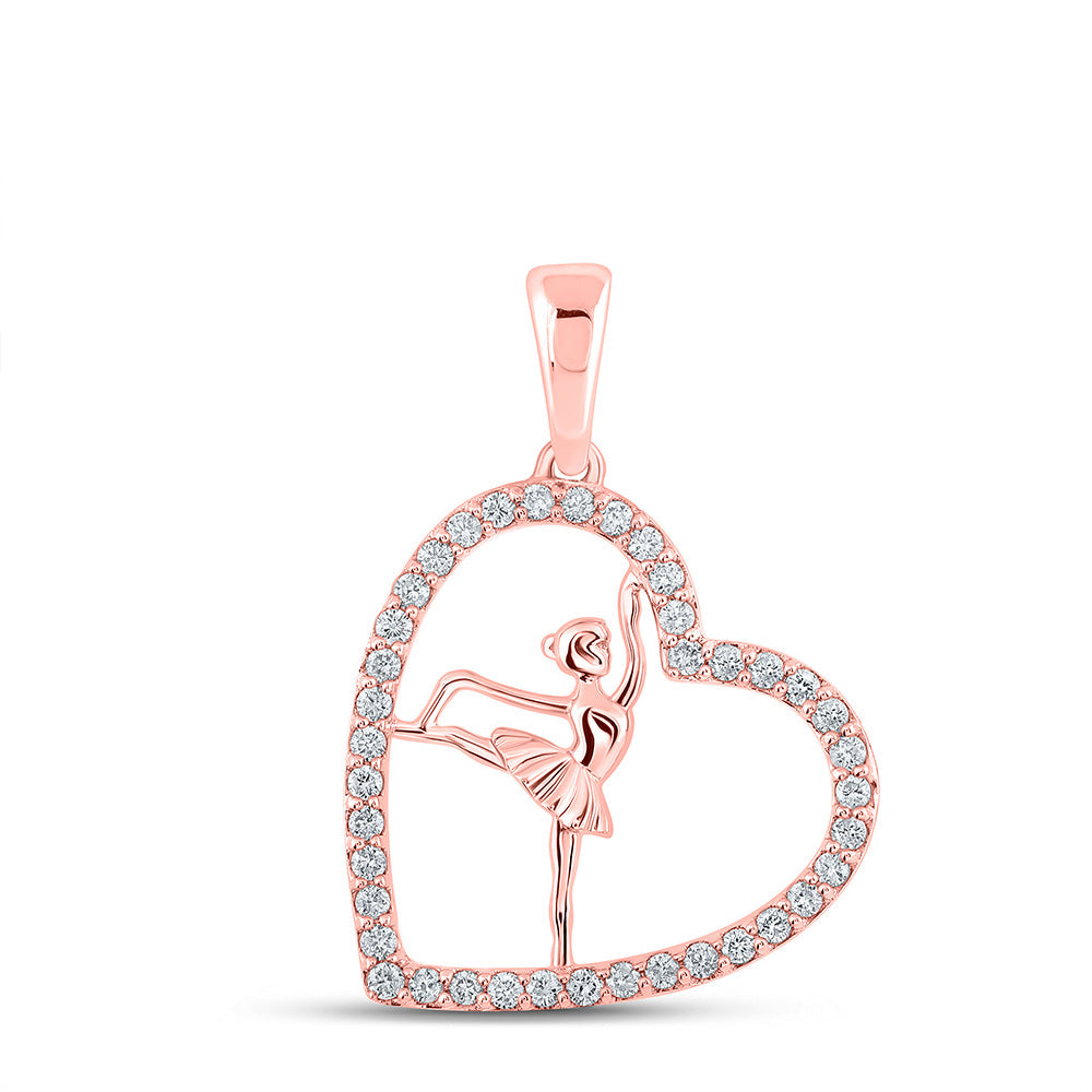 10K Rose Or Two-Tone Gold Womens Round Diamond Ballerina Heart Pendant
