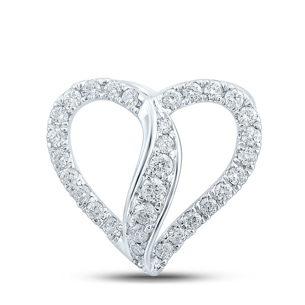 10K White Or Rose Gold Womens Round Diamond Heart Pendant