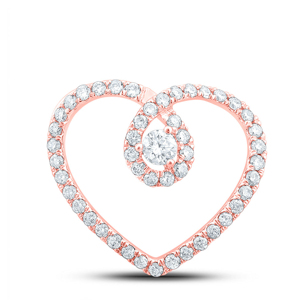 10K White Or Rose Gold Womens Round Diamond Heart Pendant