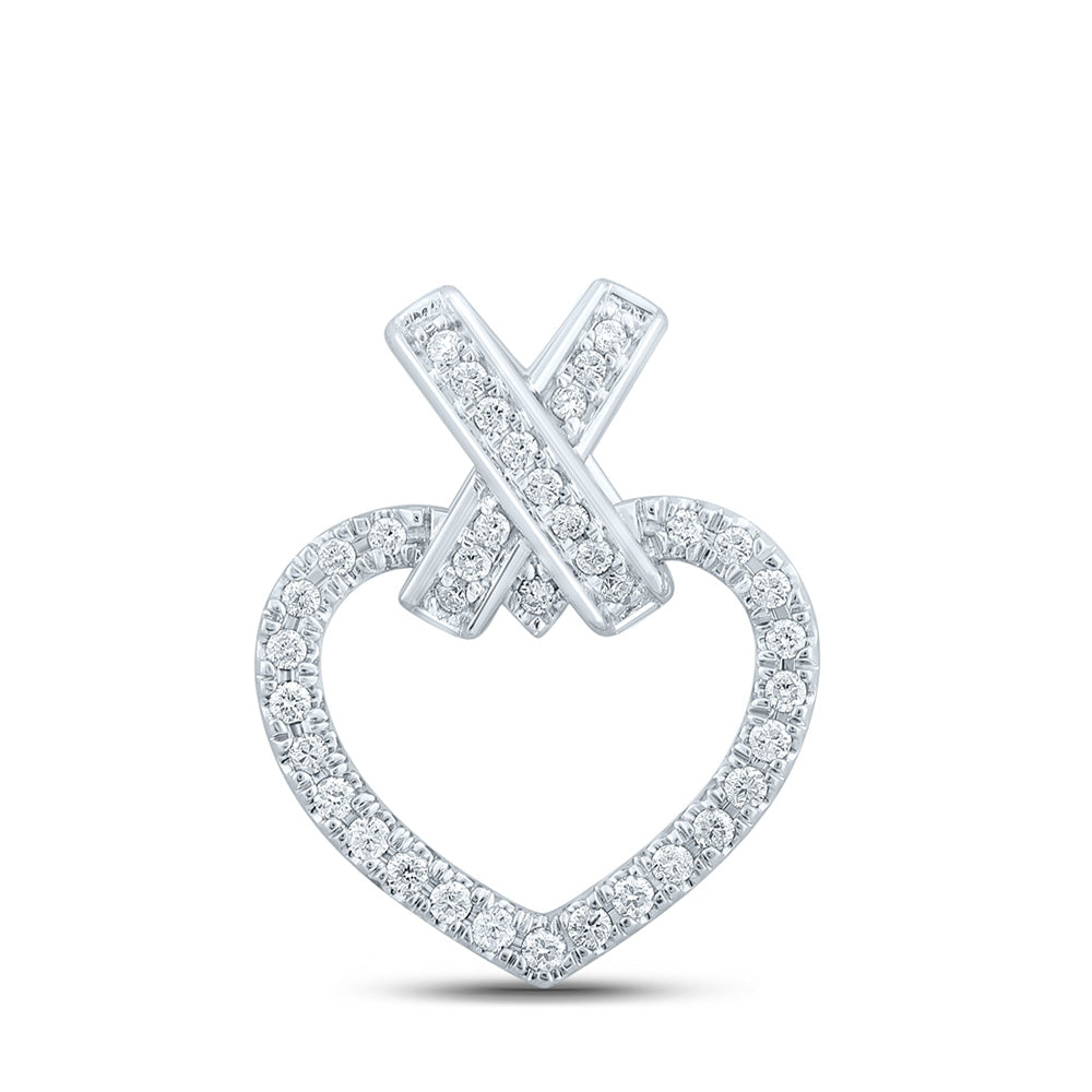 10K White Or Rose Gold Womens Round Diamond Heart Pendant