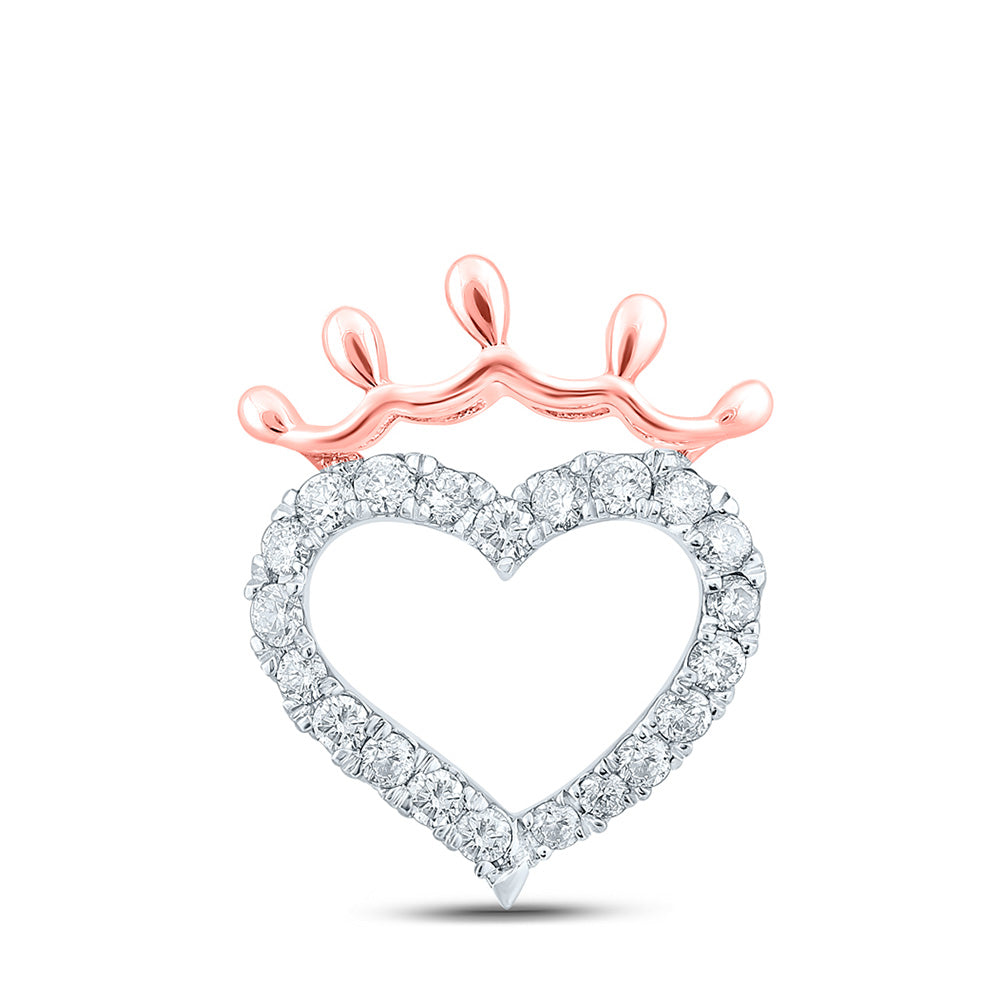 10K White Or Rose Gold Womens Round Diamond Heart Pendant