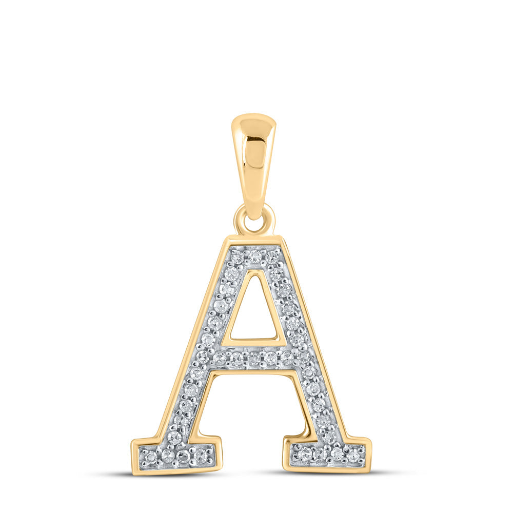 10K Yellow Gold Womens Round Diamond Initial Letter Pendant