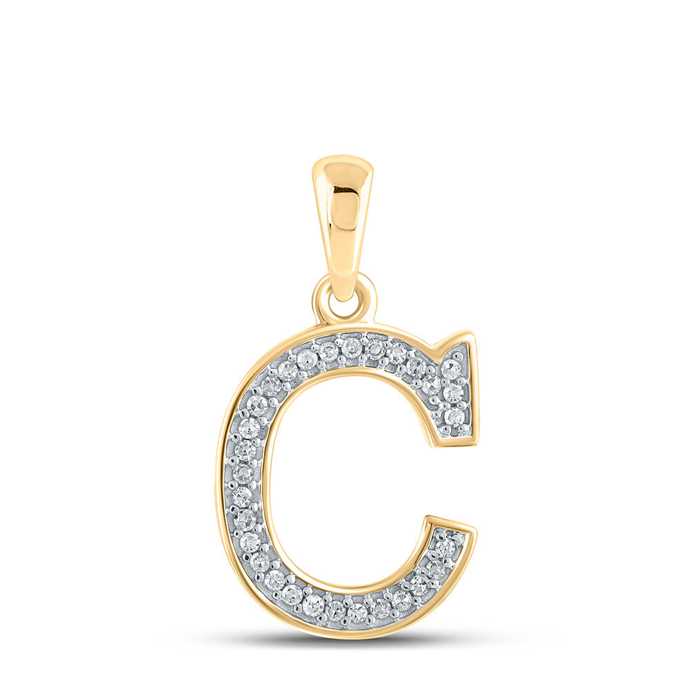 10K Yellow Gold Womens Round Diamond Initial Letter Pendant