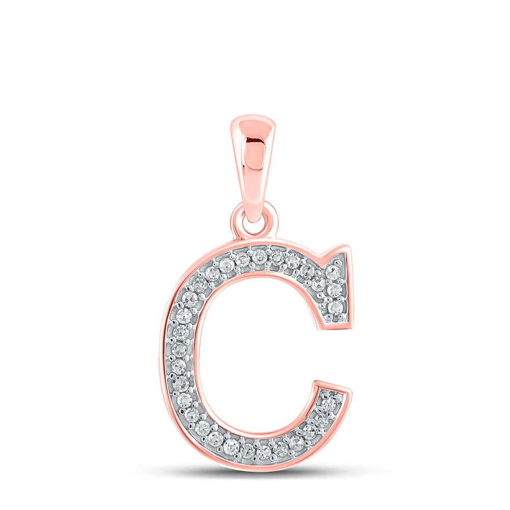 10K Rose Gold Womens Round Diamond Initial Letter Pendant