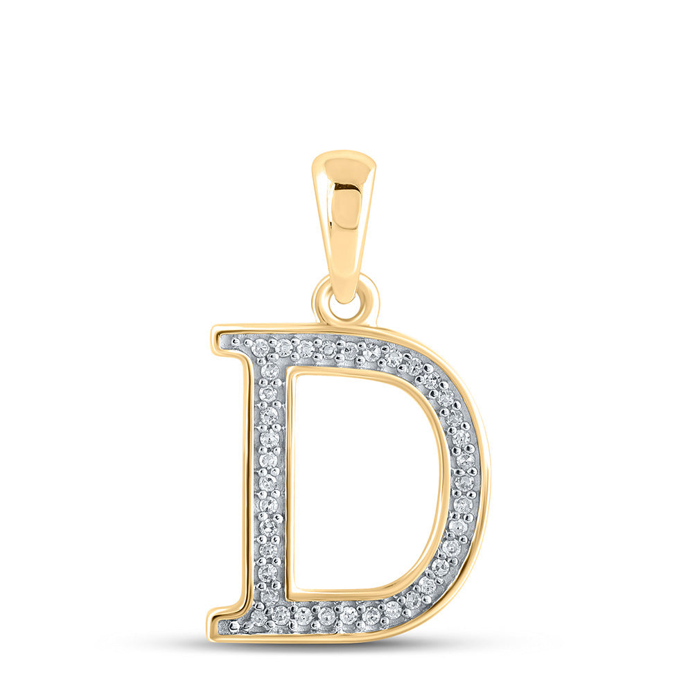 10K Yellow Gold Womens Round Diamond Initial Letter Pendant