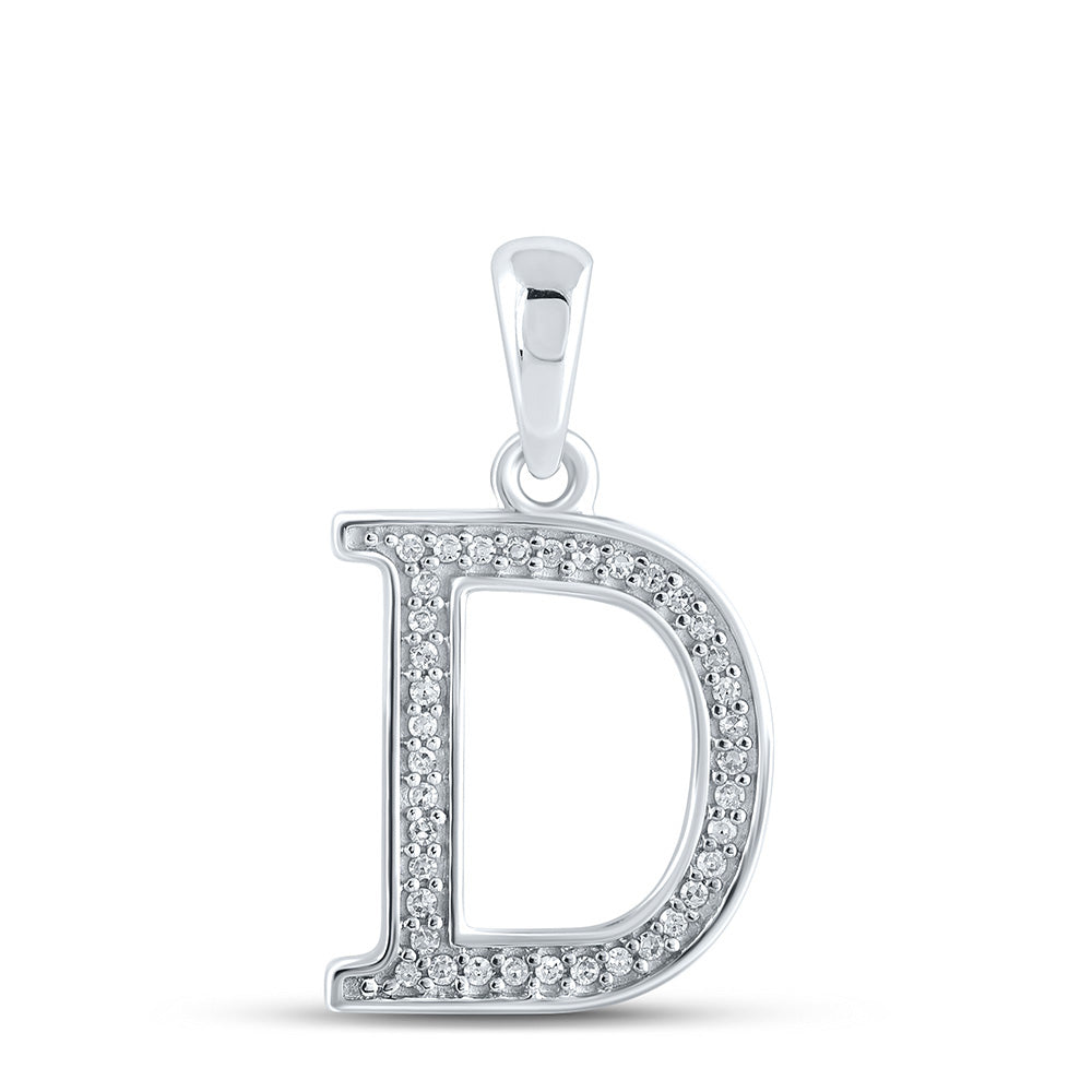 10K White Gold Womens Round Diamond Initial Letter Pendant