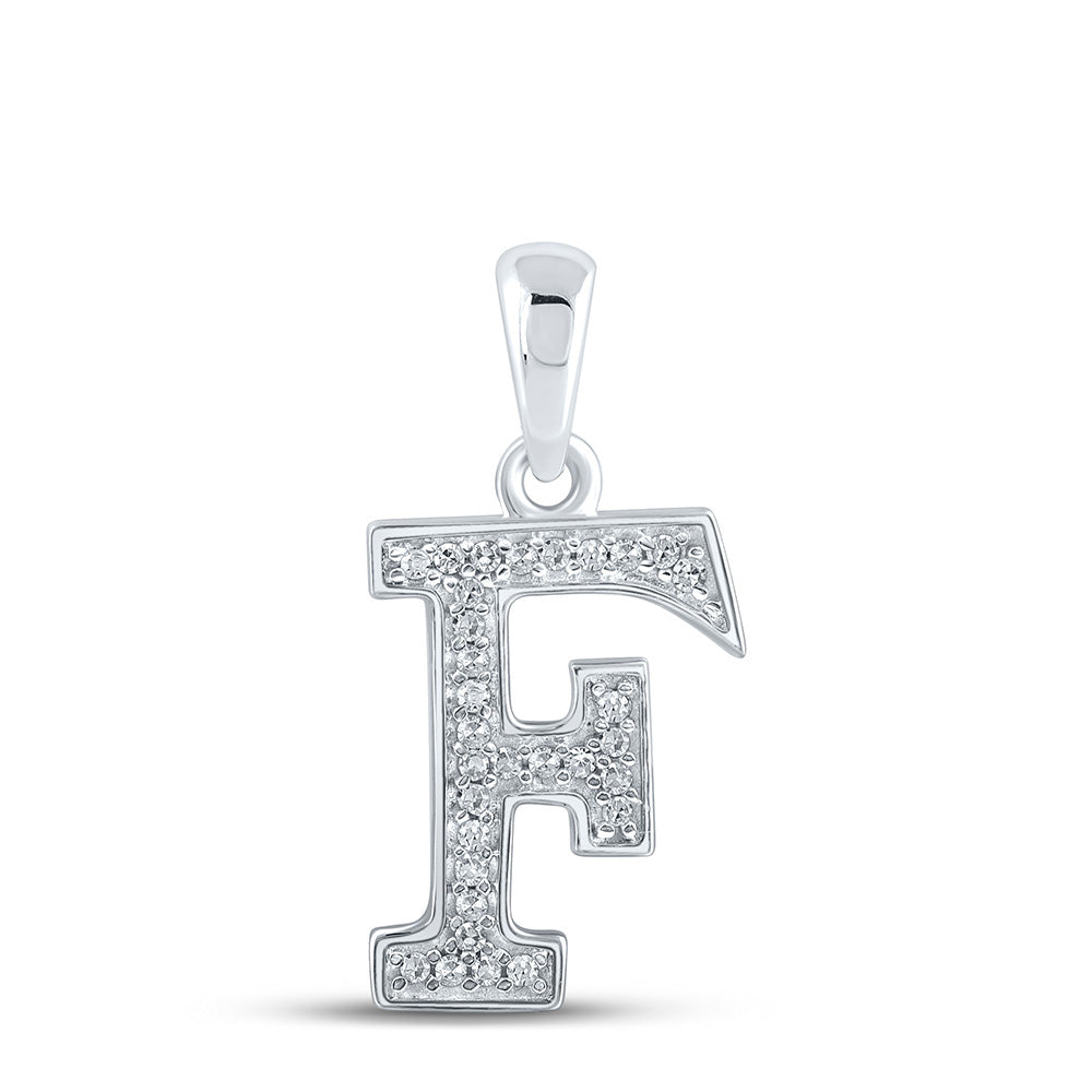 10K White Gold Womens Round Diamond Initial Letter Pendant