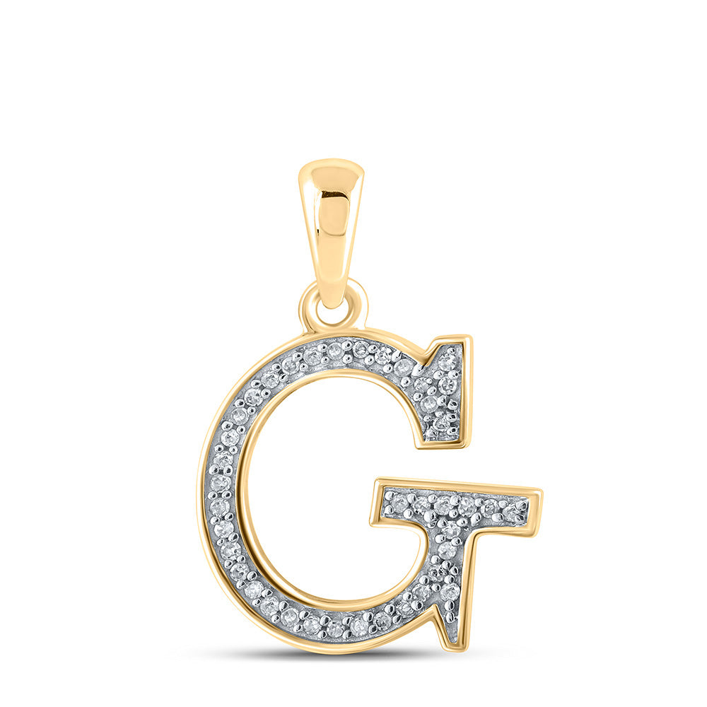 10K Yellow Gold Womens Round Diamond Initial Letter Pendant