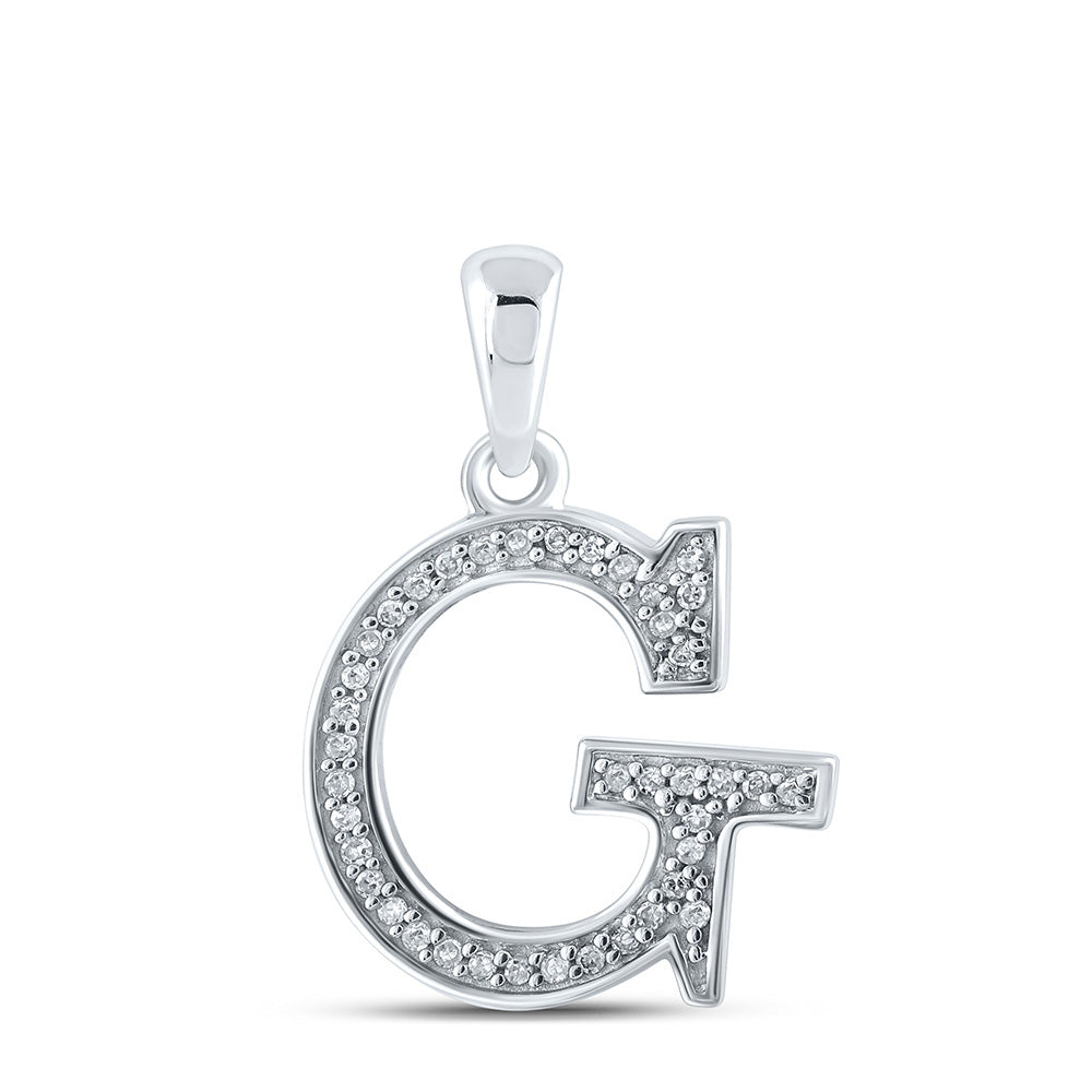 10K White Gold Womens Round Diamond Initial Letter Pendant