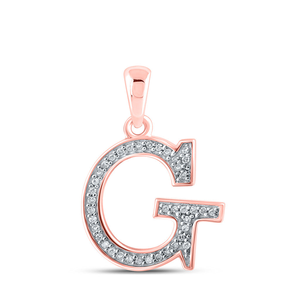 10K Rose Gold Womens Round Diamond Initial Letter Pendant