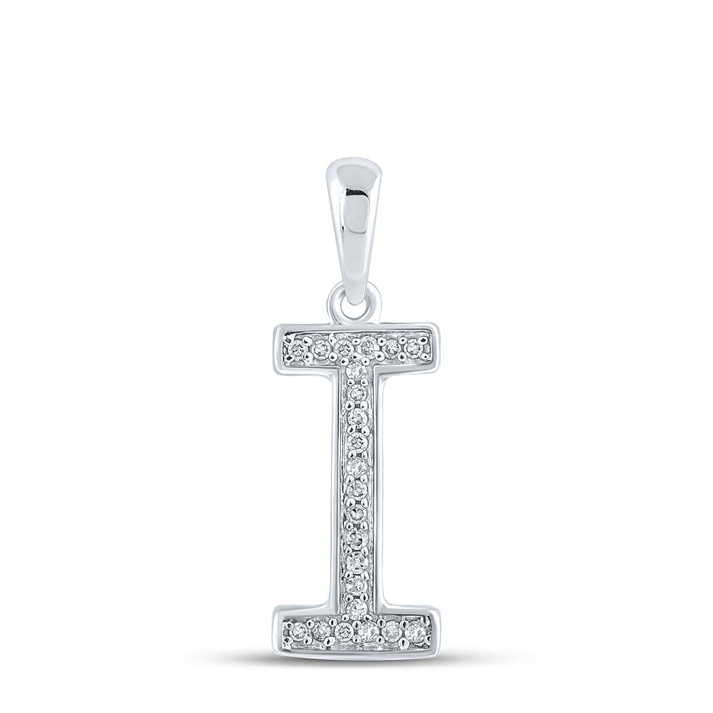 10K White Gold Womens Round Diamond Initial Letter Pendant