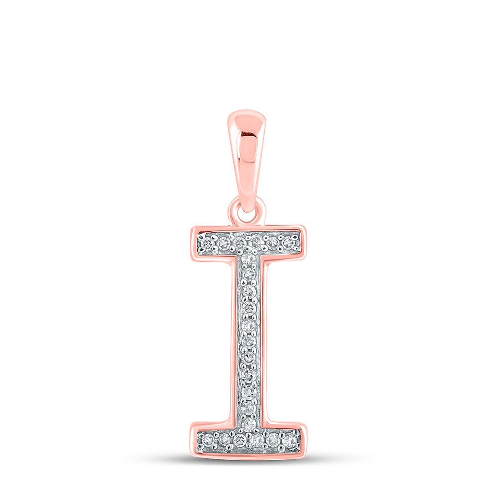 10K Rose Gold Womens Round Diamond Initial Letter Pendant