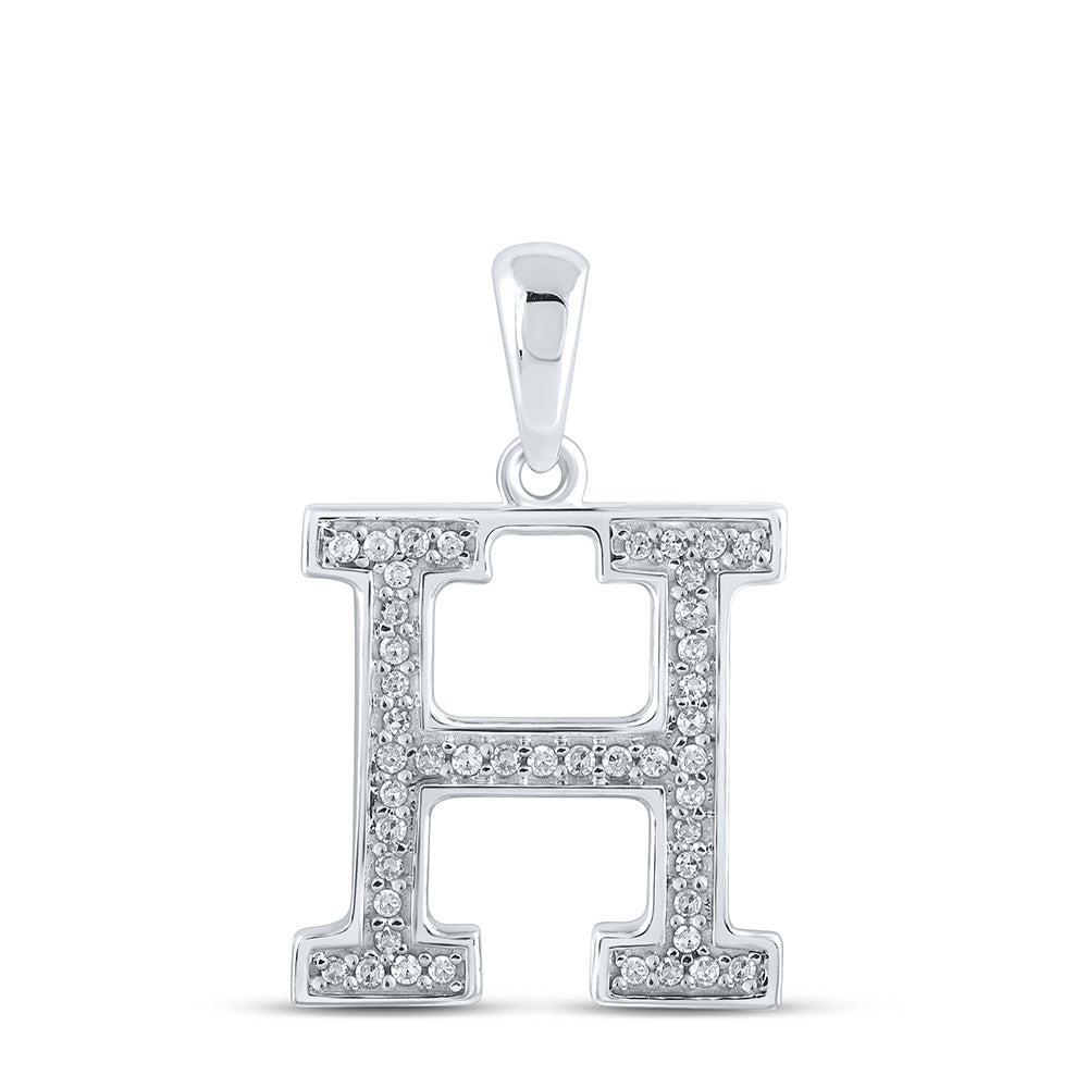 10K White Gold Womens Round Diamond Initial Letter Pendant