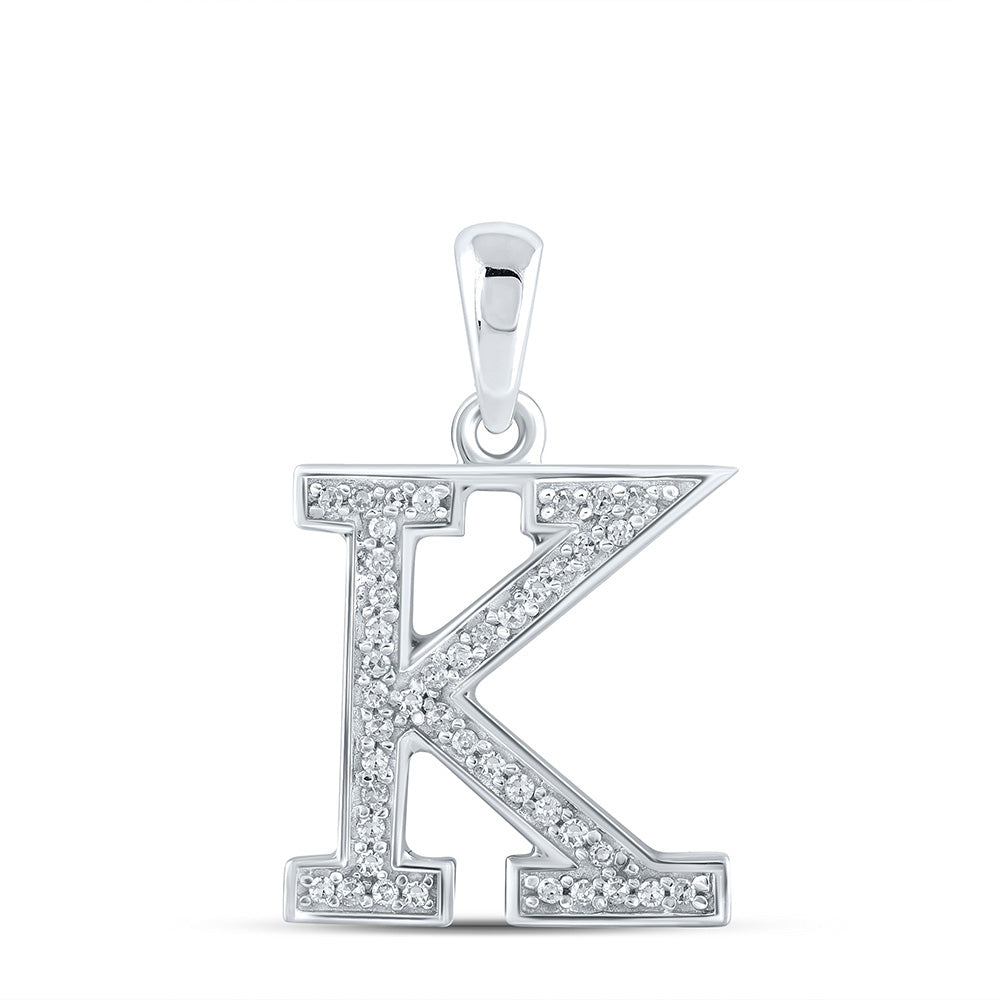 10K White Gold Womens Round Diamond Initial Letter Pendant