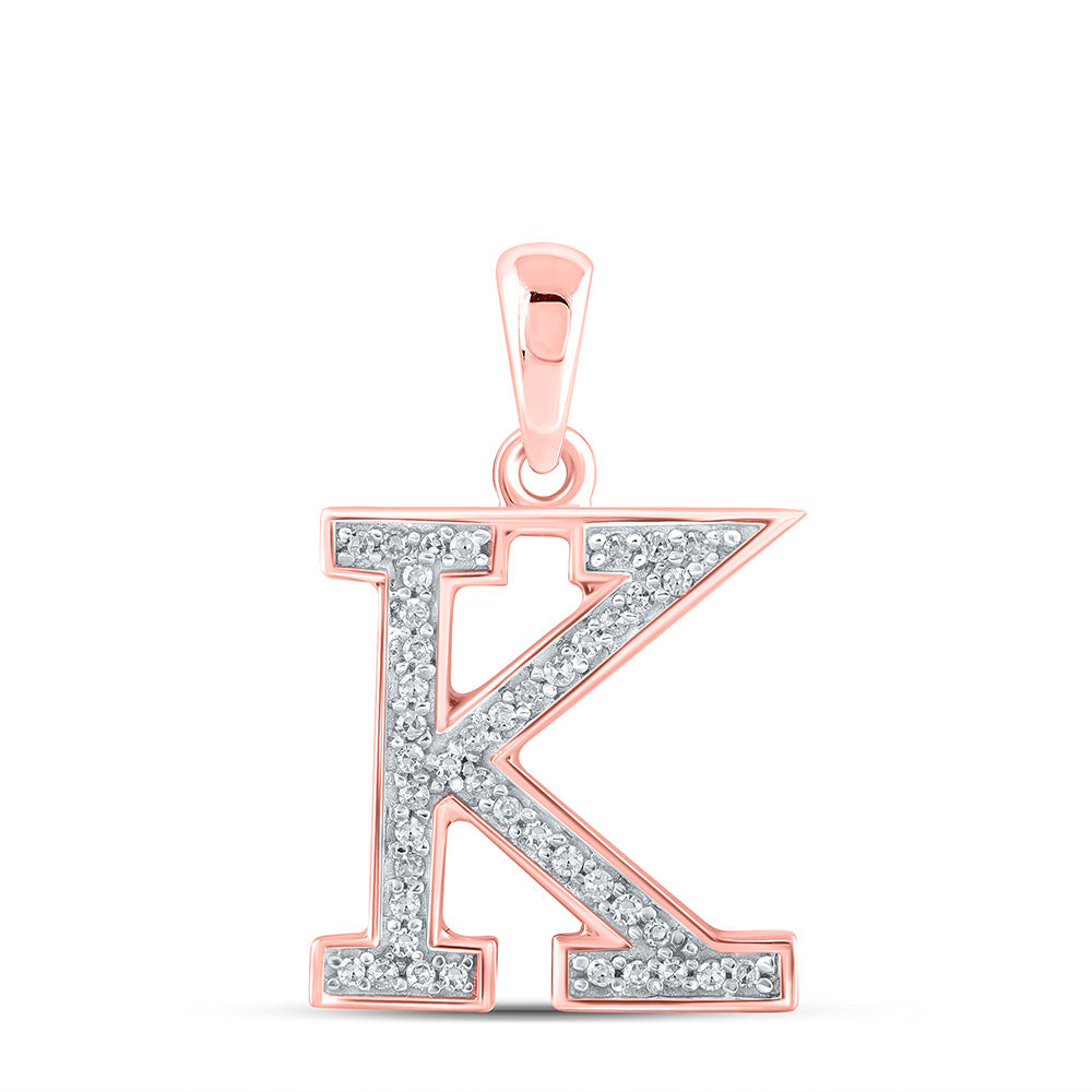 10K Rose Gold Womens Round Diamond Initial Letter Pendant