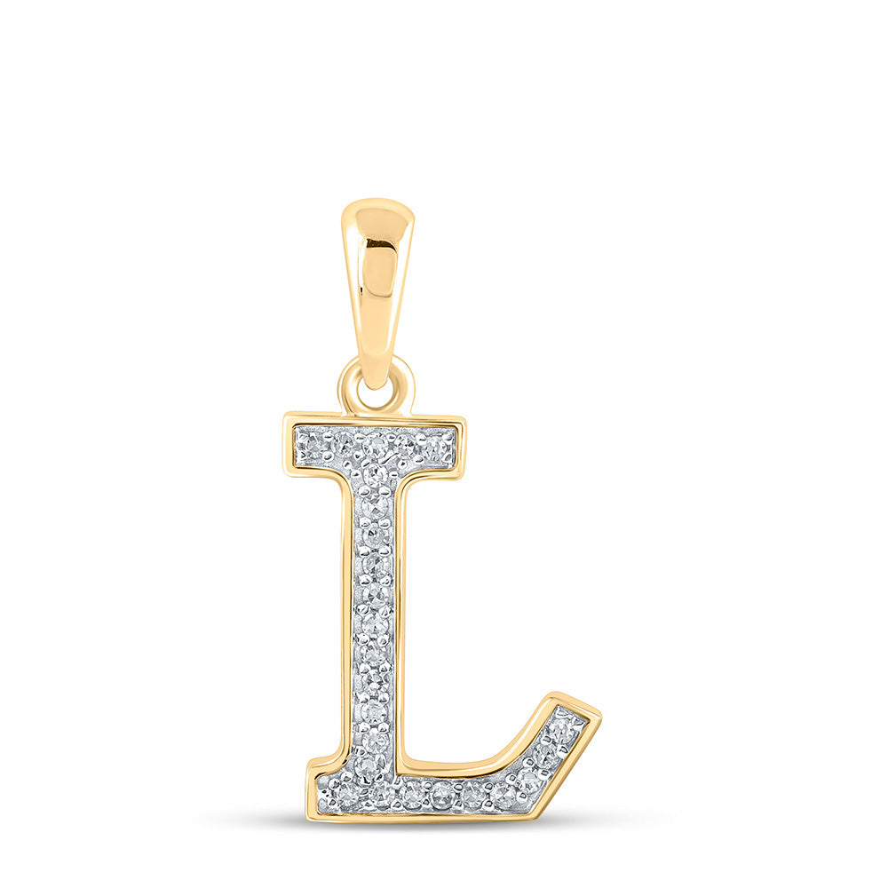 10K Yellow Gold Womens Round Diamond Initial Letter Pendant