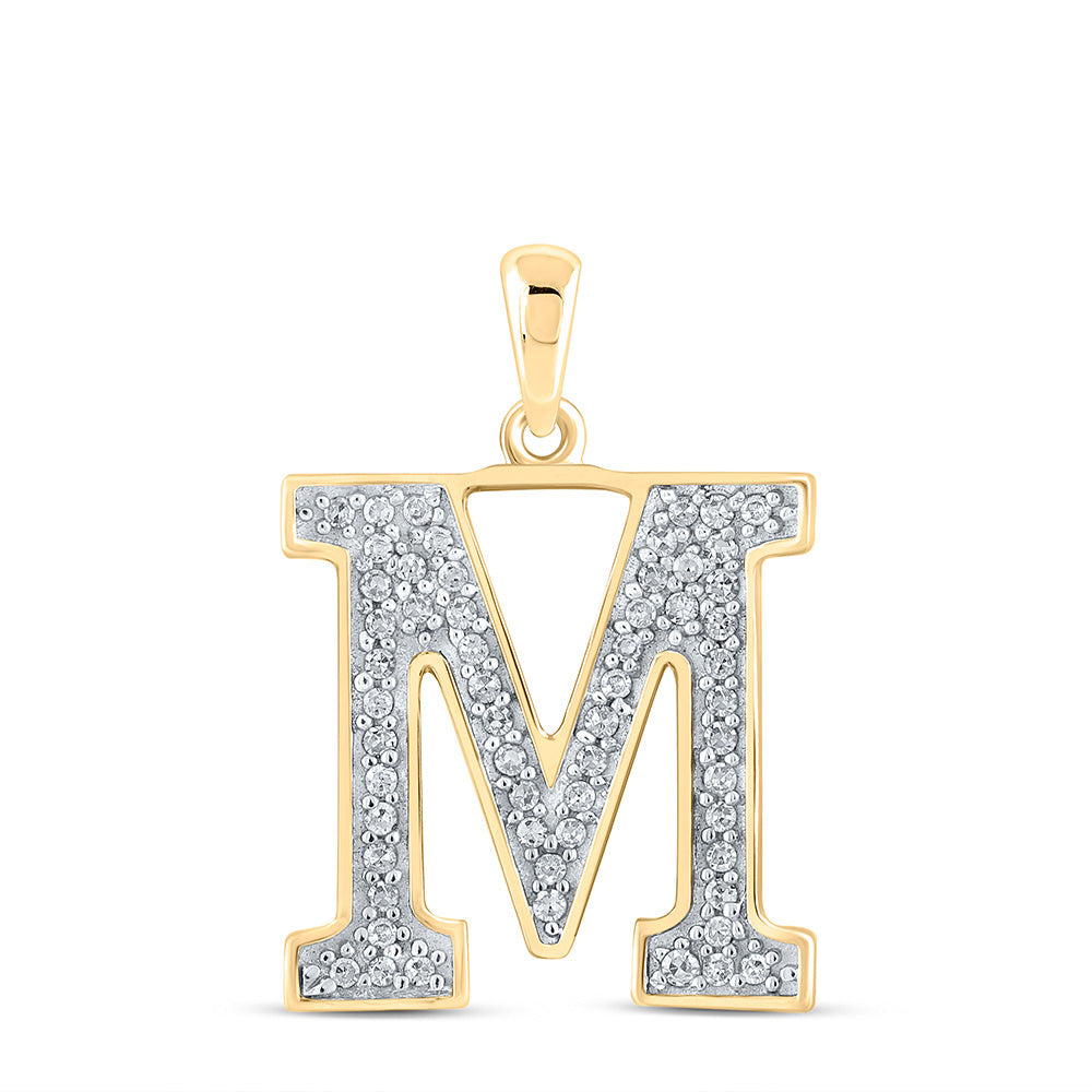10K Yellow Gold Womens Round Diamond Initial Letter Pendant