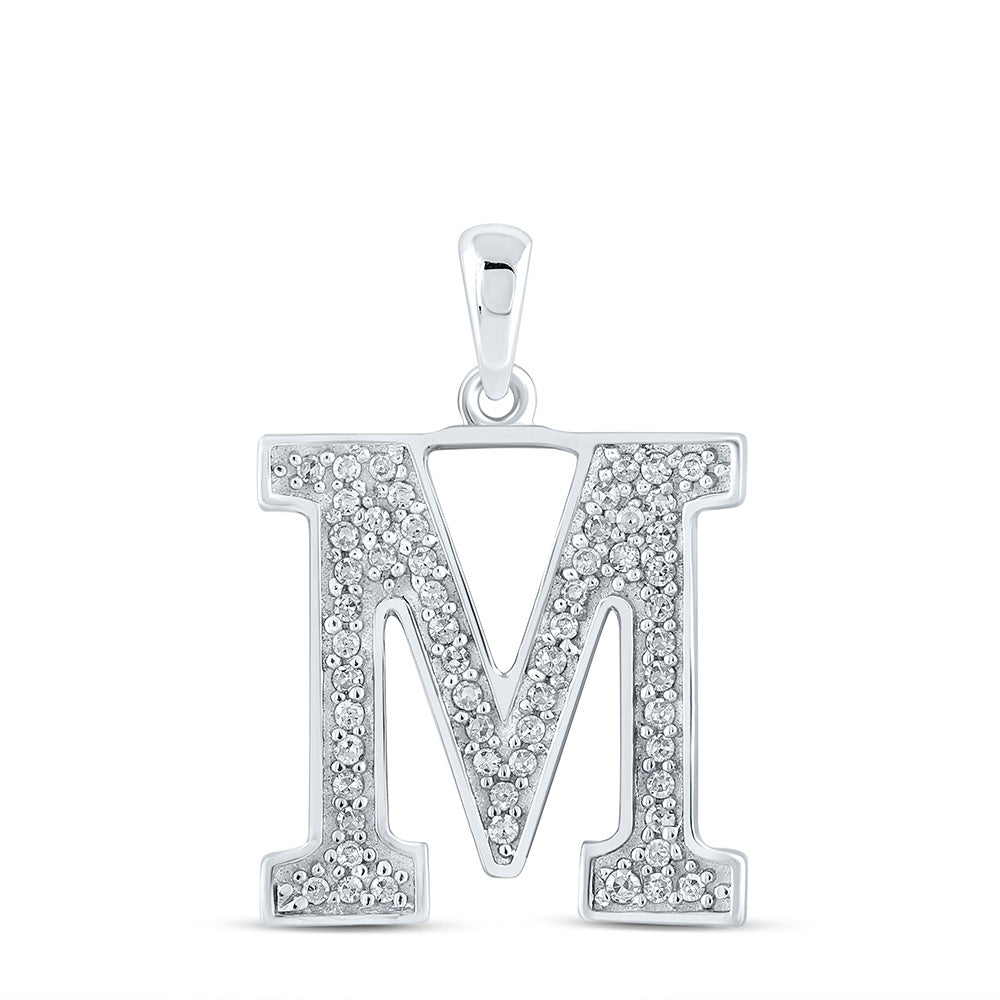 10K White Gold Womens Round Diamond Initial Letter Pendant