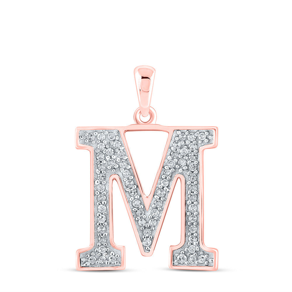 10K Rose Gold Womens Round Diamond Initial Letter Pendant