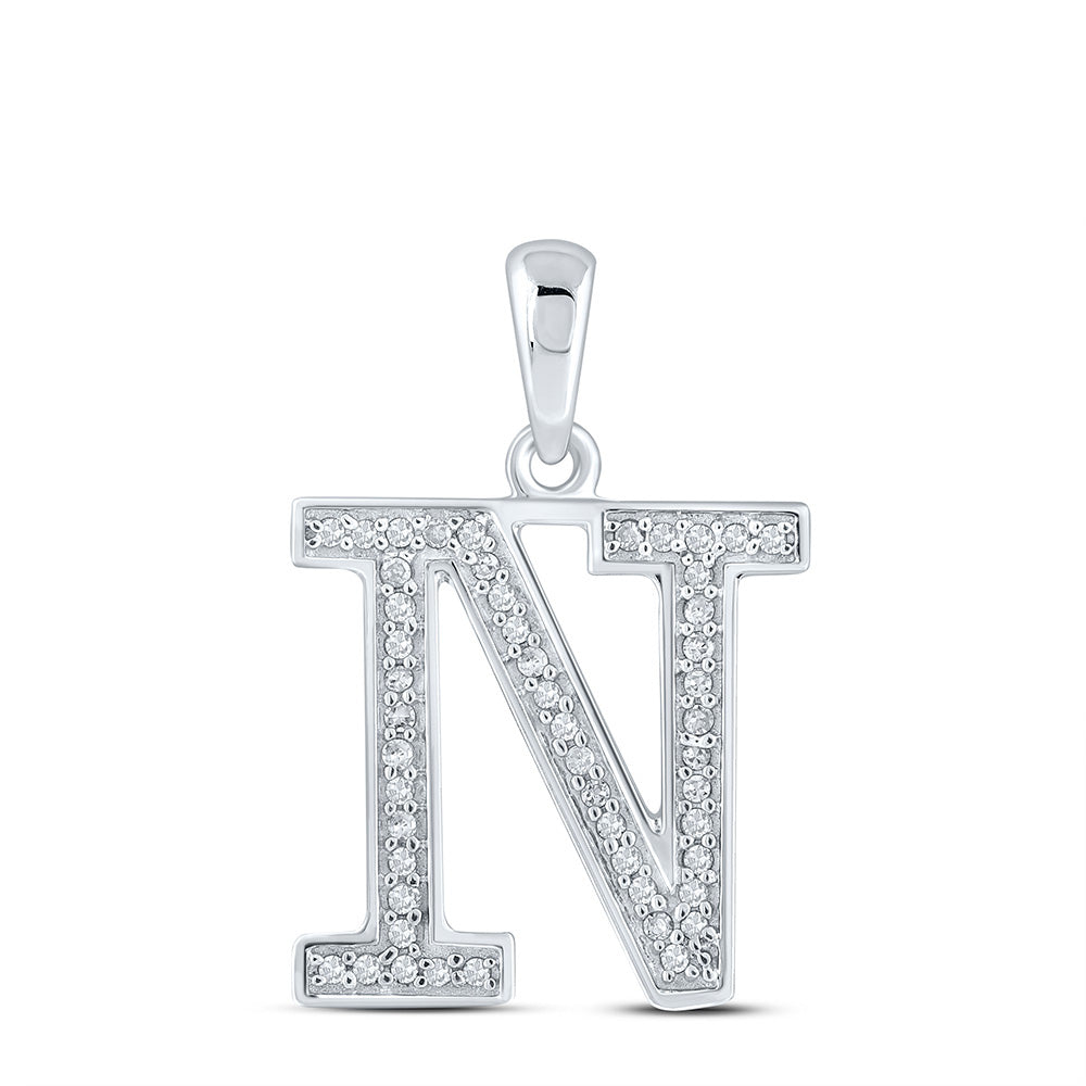 10K White Gold Womens Round Diamond Initial Letter Pendant