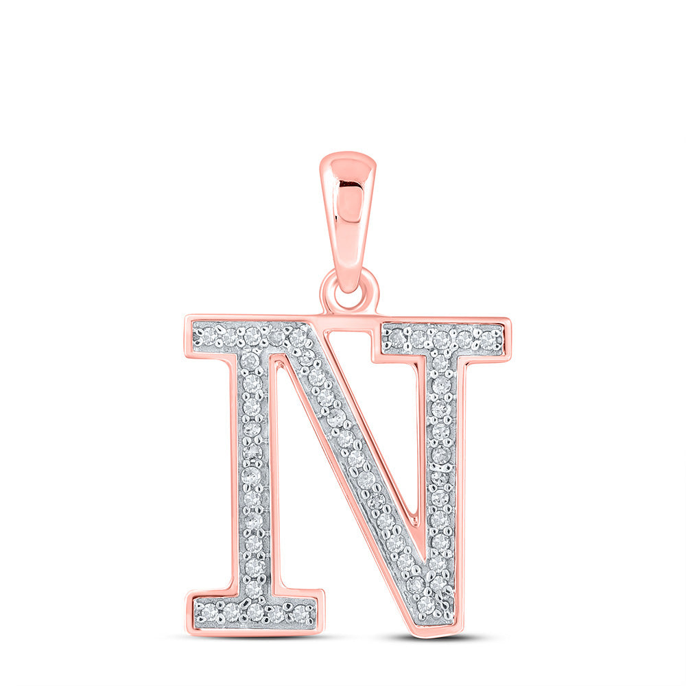 10K Rose Gold Womens Round Diamond Initial Letter Pendant