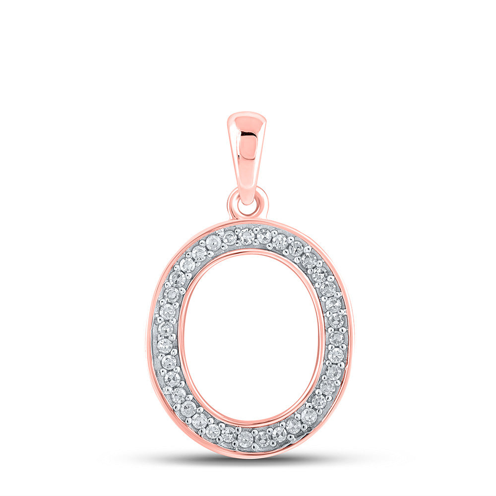 10K Rose Gold Womens Round Diamond Initial Letter Pendant