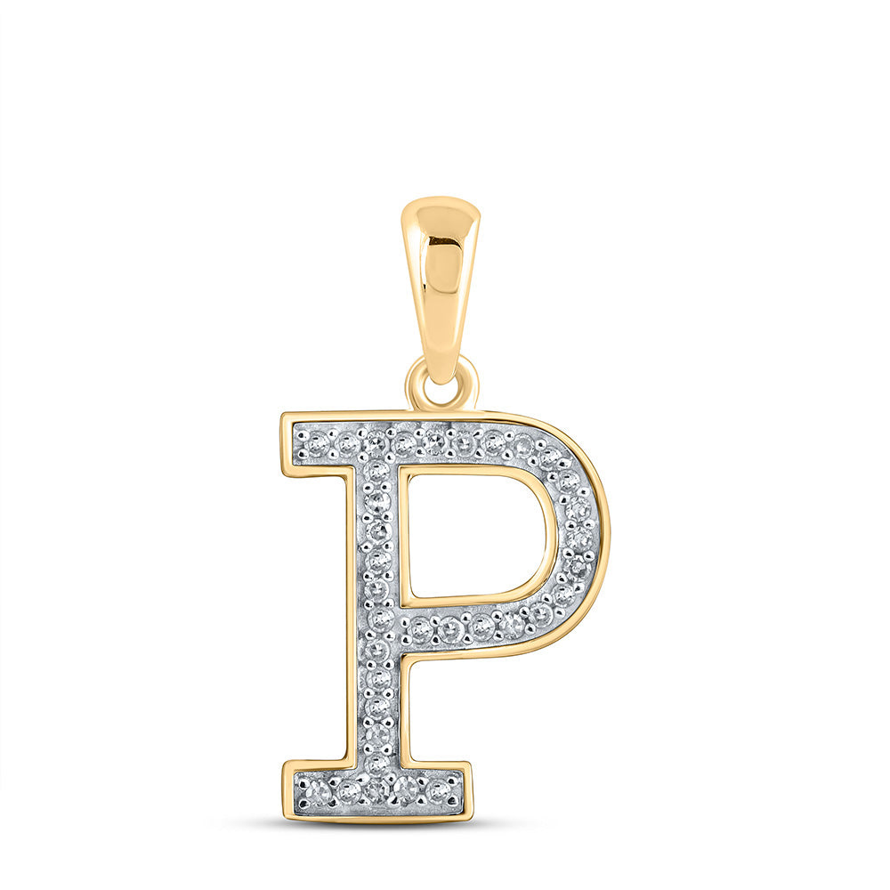 10K Yellow Gold Womens Round Diamond Initial Letter Pendant