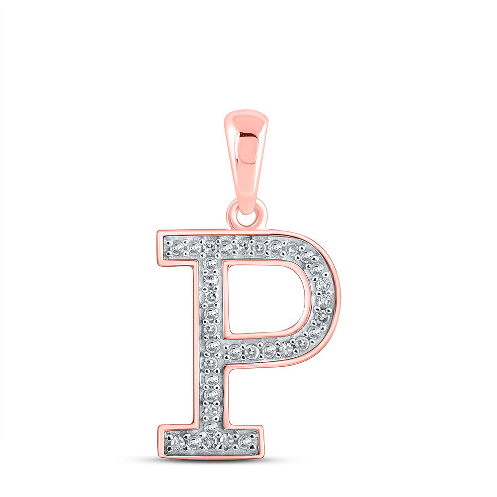 10K Rose Gold Womens Round Diamond Initial Letter Pendant