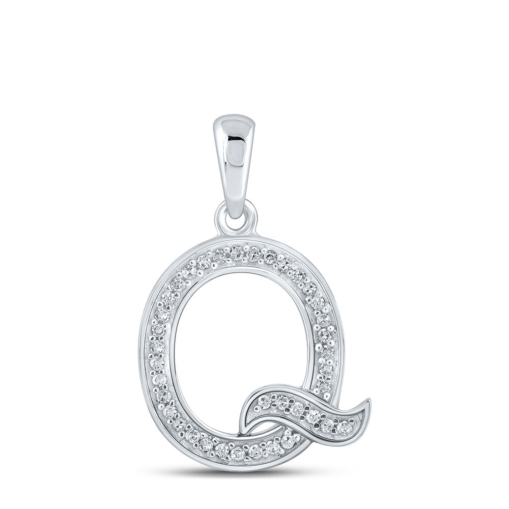 10K White Gold Womens Round Diamond Initial Letter Pendant