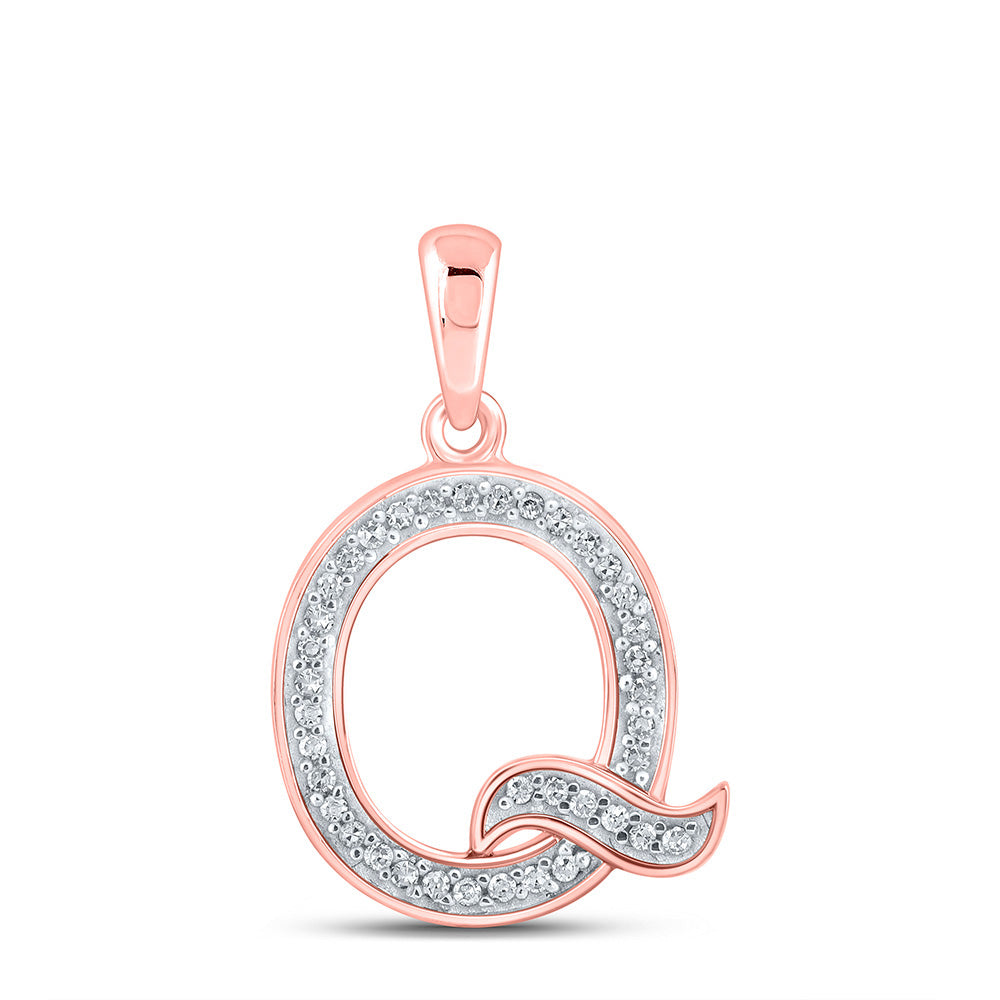 10K Rose Gold Womens Round Diamond Initial Letter Pendant