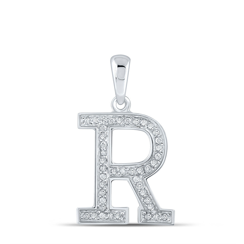 10K White Gold Womens Round Diamond Initial Letter Pendant