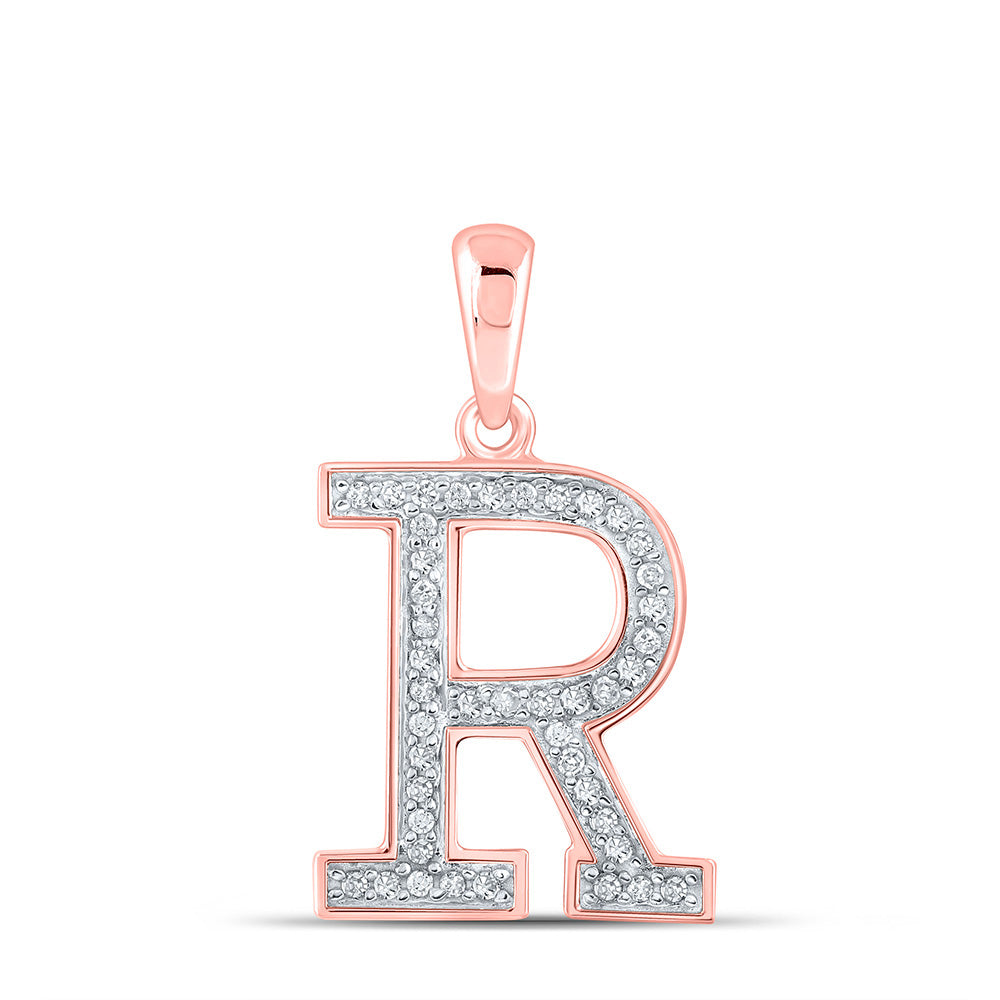 10K Rose Gold Womens Round Diamond Initial Letter Pendant