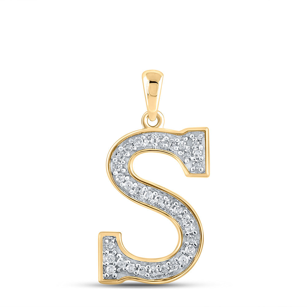 10K Yellow Gold Womens Round Diamond Initial Letter Pendant