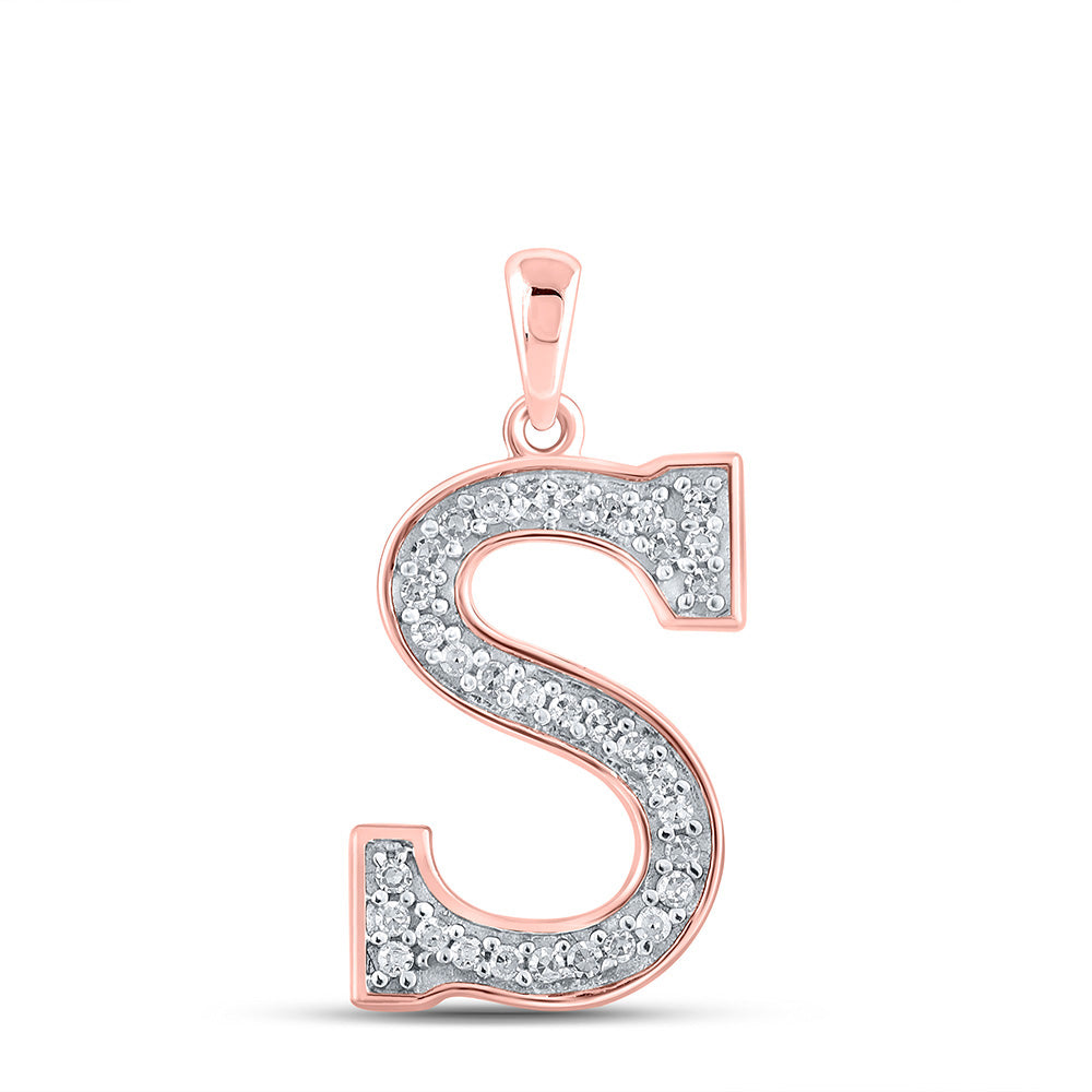 10K Rose Gold Womens Round Diamond Initial Letter Pendant
