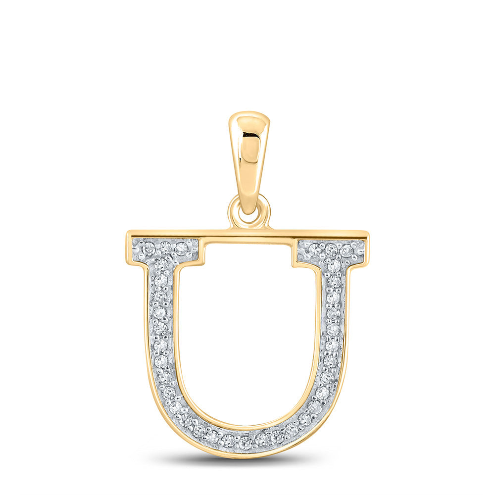 10K Yellow Gold Womens Round Diamond Initial Letter Pendant