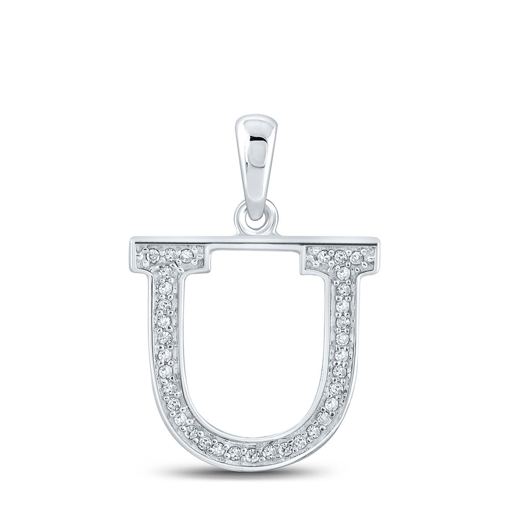 10K White Gold Womens Round Diamond Initial Letter Pendant