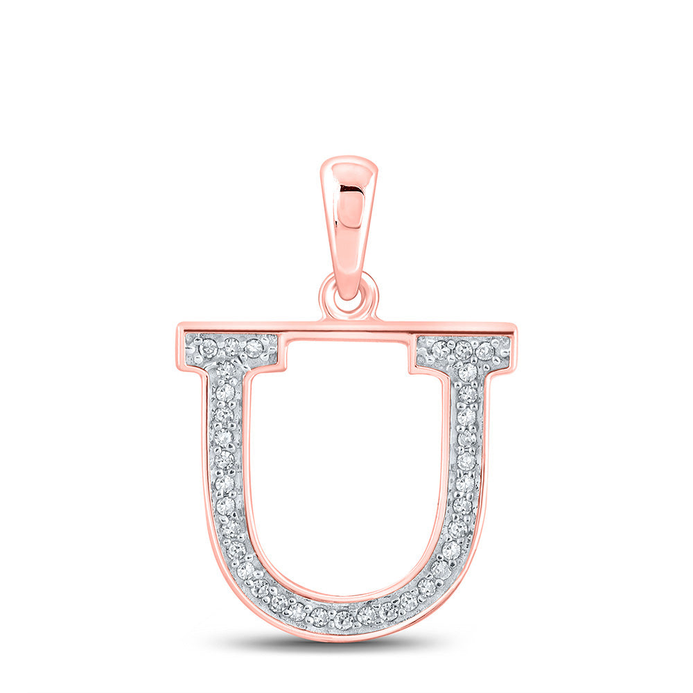10K Rose Gold Womens Round Diamond Initial Letter Pendant