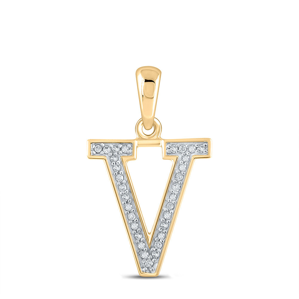10K Yellow Gold Womens Round Diamond Initial Letter Pendant