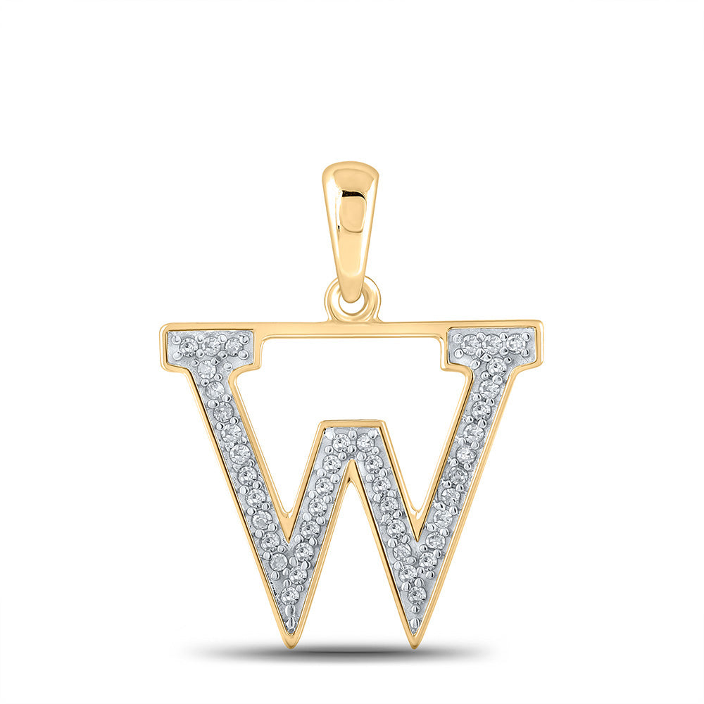 10K Yellow Gold Womens Round Diamond Initial Letter Pendant
