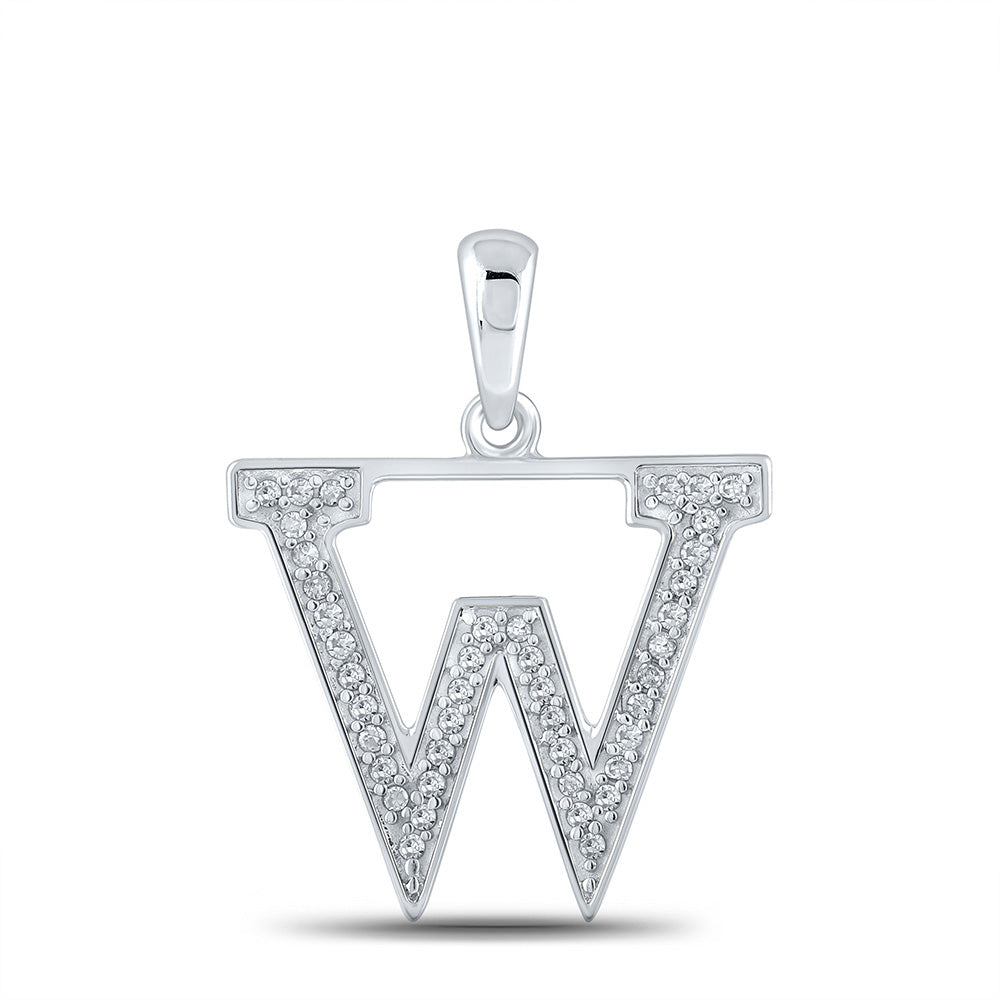 10K White Gold Womens Round Diamond Initial Letter Pendant
