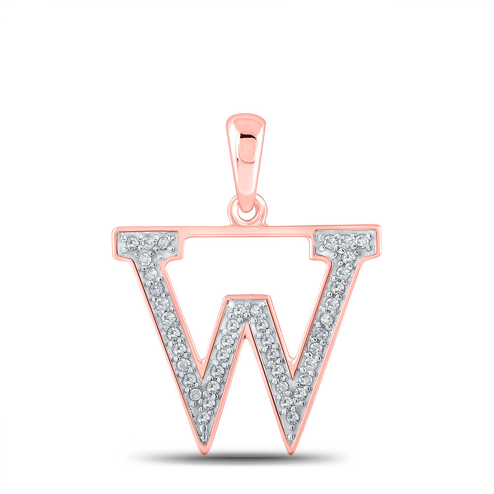 10K Rose Gold Womens Round Diamond Initial Letter Pendant