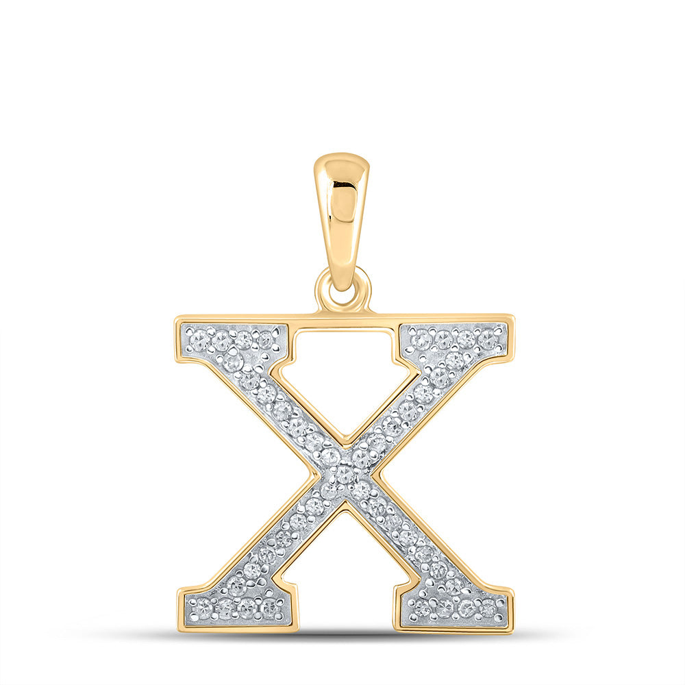 10K Yellow Gold Womens Round Diamond Initial Letter Pendant
