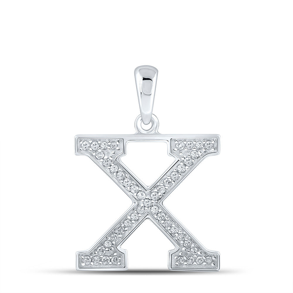 10K White Gold Womens Round Diamond Initial Letter Pendant