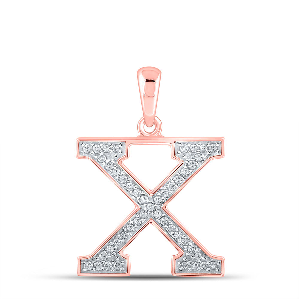10K Rose Gold Womens Round Diamond Initial Letter Pendant