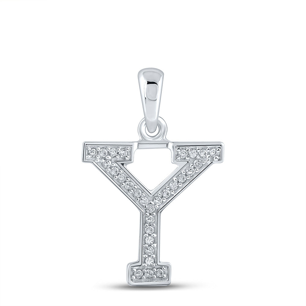 10K White Gold Womens Round Diamond Initial Letter Pendant