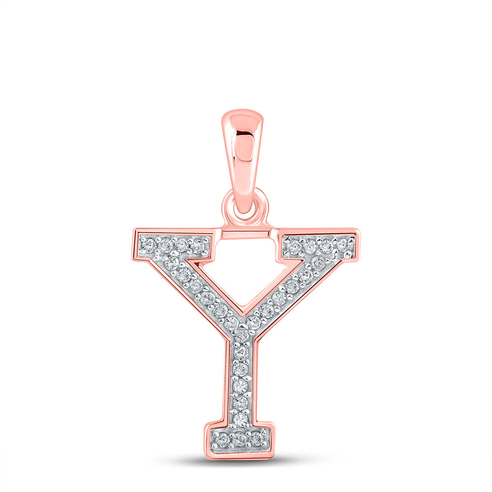 10K Rose Gold Womens Round Diamond Initial Letter Pendant