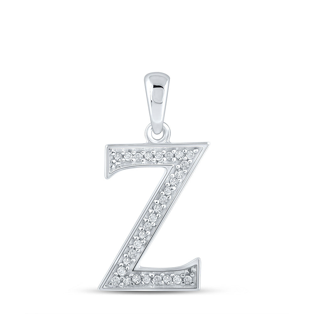 10K White Gold Womens Round Diamond Initial Letter Pendant