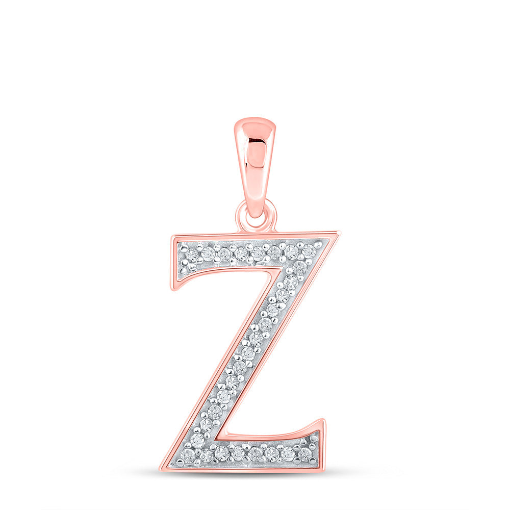 10K Rose Gold Womens Round Diamond Initial Letter Pendant